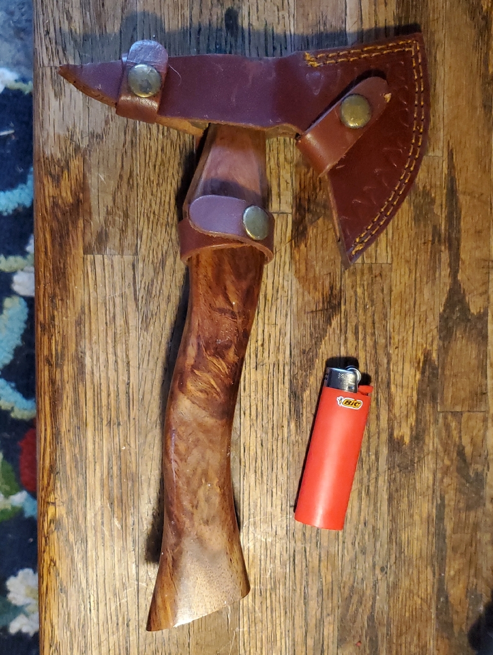 Handcrafted Wooden Hatchet with Leather Sheath - Brown